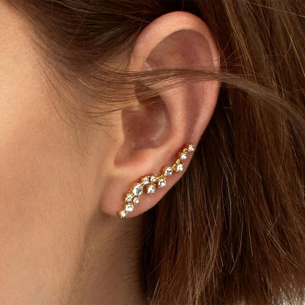 BaubleBar Farah Ear Crawlers Earrings Gold Tone Clear Crystal Rhinestone NIP